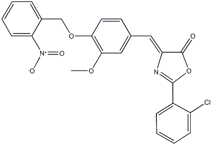 2-(2-chlorophenyl)-4-[4-({2-nitrobenzyl}oxy)-3-methoxybenzylidene]-1,3-oxazol-5(4H)-one Struktur