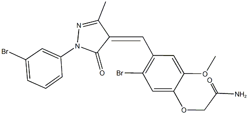 2-(5-bromo-4-{[1-(3-bromophenyl)-3-methyl-5-oxo-1,5-dihydro-4H-pyrazol-4-ylidene]methyl}-2-methoxyphenoxy)acetamide Struktur