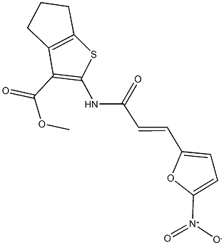 methyl 2-[(3-{5-nitro-2-furyl}acryloyl)amino]-5,6-dihydro-4H-cyclopenta[b]thiophene-3-carboxylate Struktur