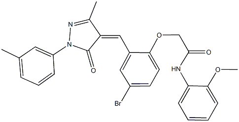 2-(4-bromo-2-{[3-methyl-1-(3-methylphenyl)-5-oxo-1,5-dihydro-4H-pyrazol-4-ylidene]methyl}phenoxy)-N-(2-methoxyphenyl)acetamide Struktur