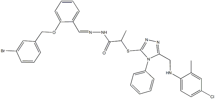 N'-{2-[(3-bromobenzyl)oxy]benzylidene}-2-({5-[(4-chloro-2-methylanilino)methyl]-4-phenyl-4H-1,2,4-triazol-3-yl}sulfanyl)propanohydrazide Struktur