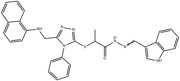 N'-(1H-indol-3-ylmethylene)-2-({5-[(1-naphthylamino)methyl]-4-phenyl-4H-1,2,4-triazol-3-yl}sulfanyl)propanohydrazide Struktur