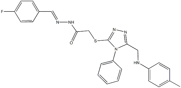 N'-(4-fluorobenzylidene)-2-{[4-phenyl-5-(4-toluidinomethyl)-4H-1,2,4-triazol-3-yl]sulfanyl}acetohydrazide Struktur