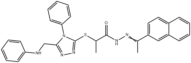 2-{[5-(anilinomethyl)-4-phenyl-4H-1,2,4-triazol-3-yl]sulfanyl}-N'-[1-(2-naphthyl)ethylidene]propanohydrazide Struktur