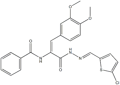 N-[1-({2-[(5-chloro-2-thienyl)methylene]hydrazino}carbonyl)-2-(3,4-dimethoxyphenyl)vinyl]benzamide Struktur