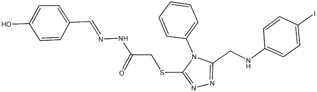 N'-(4-hydroxybenzylidene)-2-({5-[(4-iodoanilino)methyl]-4-phenyl-4H-1,2,4-triazol-3-yl}sulfanyl)acetohydrazide Struktur