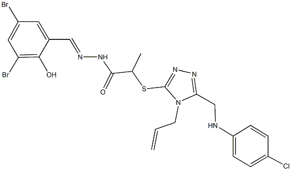 2-({4-allyl-5-[(4-chloroanilino)methyl]-4H-1,2,4-triazol-3-yl}sulfanyl)-N'-(3,5-dibromo-2-hydroxybenzylidene)propanohydrazide Struktur