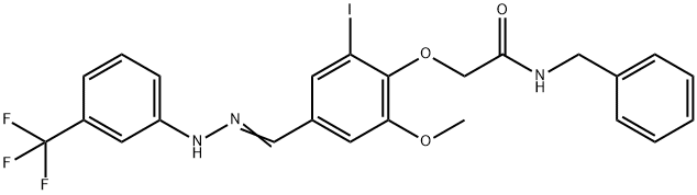 N-benzyl-2-(2-iodo-6-methoxy-4-{2-[3-(trifluoromethyl)phenyl]carbohydrazonoyl}phenoxy)acetamide Struktur