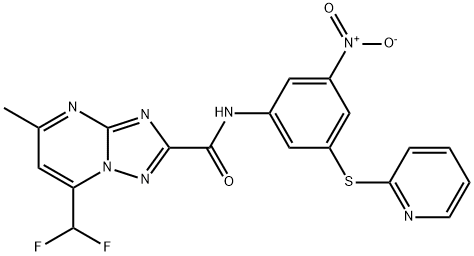 7-(difluoromethyl)-N-[3-nitro-5-(2-pyridinylsulfanyl)phenyl]-5-methyl[1,2,4]triazolo[1,5-a]pyrimidine-2-carboxamide Struktur