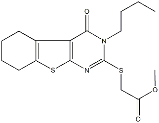 methyl [(3-butyl-4-oxo-3,4,5,6,7,8-hexahydro[1]benzothieno[2,3-d]pyrimidin-2-yl)sulfanyl]acetate Struktur