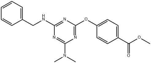 methyl 4-{[4-(benzylamino)-6-(dimethylamino)-1,3,5-triazin-2-yl]oxy}benzoate Struktur