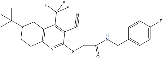 2-{[6-tert-butyl-3-cyano-4-(trifluoromethyl)-5,6,7,8-tetrahydroquinolin-2-yl]sulfanyl}-N-(4-fluorobenzyl)acetamide Struktur