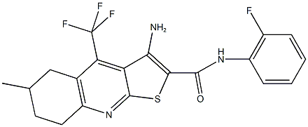 3-amino-N-(2-fluorophenyl)-6-methyl-4-(trifluoromethyl)-5,6,7,8-tetrahydrothieno[2,3-b]quinoline-2-carboxamide Struktur