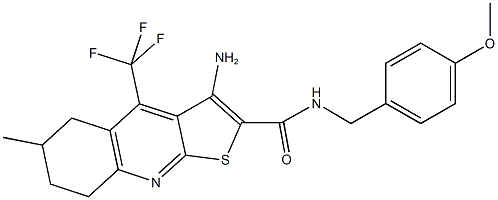 3-amino-N-(4-methoxybenzyl)-6-methyl-4-(trifluoromethyl)-5,6,7,8-tetrahydrothieno[2,3-b]quinoline-2-carboxamide Struktur