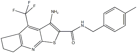 3-amino-N-(4-methylbenzyl)-4-(trifluoromethyl)-6,7-dihydro-5H-cyclopenta[b]thieno[3,2-e]pyridine-2-carboxamide Struktur