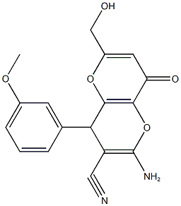 2-amino-6-(hydroxymethyl)-4-(3-methoxyphenyl)-8-oxo-4,8-dihydropyrano[3,2-b]pyran-3-carbonitrile Struktur