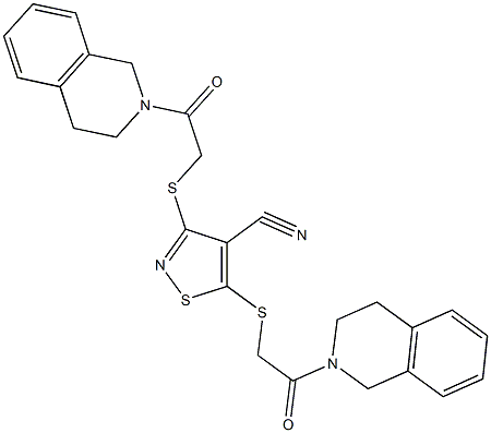 3,5-bis{[2-(3,4-dihydro-2(1H)-isoquinolinyl)-2-oxoethyl]sulfanyl}-4-isothiazolecarbonitrile Struktur