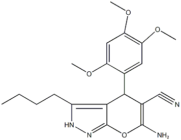 6-amino-3-butyl-4-(2,4,5-trimethoxyphenyl)-2,4-dihydropyrano[2,3-c]pyrazole-5-carbonitrile Struktur