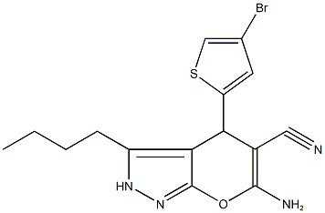 6-amino-4-(4-bromo-2-thienyl)-3-butyl-2,4-dihydropyrano[2,3-c]pyrazole-5-carbonitrile Struktur