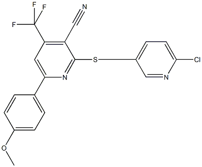 2-{[(6-chloro-3-pyridinyl)methyl]sulfanyl}-6-(4-methoxyphenyl)-4-(trifluoromethyl)nicotinonitrile Struktur