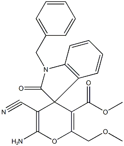 methyl 6-amino-5-cyano-2-(methoxymethyl)-4H-pyran-3-carboxylate-4-spiro-3'-(1'-benzyl-1',3'-dihydro-2'H-indol-2'-one) Struktur