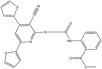 methyl 2-[({[3-cyano-4,6-di(2-thienyl)-2-pyridinyl]sulfanyl}acetyl)amino]benzoate Struktur