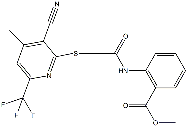 methyl 2-[({[3-cyano-4-methyl-6-(trifluoromethyl)-2-pyridinyl]sulfanyl}acetyl)amino]benzoate Struktur