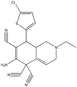 6-amino-8-(5-chloro-2-thienyl)-2-ethyl-2,3,8,8a-tetrahydro-5,5,7(1H)-isoquinolinetricarbonitrile Struktur