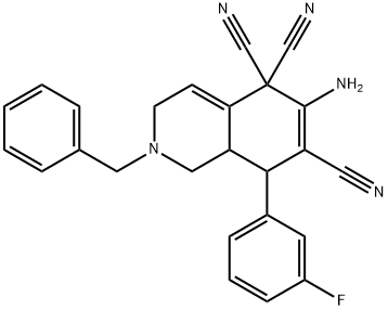 6-amino-2-benzyl-8-(3-fluorophenyl)-2,3,8,8a-tetrahydro-5,5,7(1H)-isoquinolinetricarbonitrile Struktur