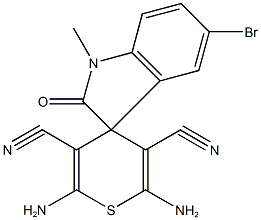 2,6-diamino-5'-bromo-3,5-dicyano-1'-methyl-1',3'-dihydrospiro[4H-thiopyran-4,3'-(2'H)-indole]-2'-one Struktur