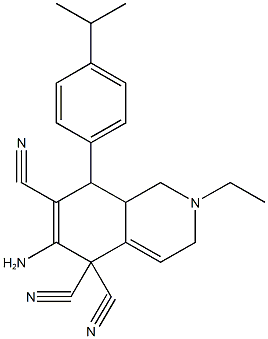 6-amino-2-ethyl-8-(4-isopropylphenyl)-2,3,8,8a-tetrahydro-5,5,7(1H)-isoquinolinetricarbonitrile Struktur