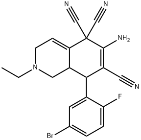 6-amino-8-(5-bromo-2-fluorophenyl)-2-ethyl-2,3,8,8a-tetrahydro-5,5,7(1H)-isoquinolinetricarbonitrile Struktur