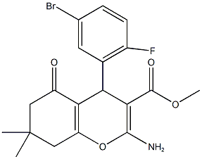 methyl 2-amino-4-(5-bromo-2-fluorophenyl)-7,7-dimethyl-5-oxo-5,6,7,8-tetrahydro-4H-chromene-3-carboxylate Struktur