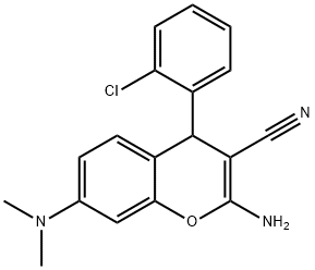 2-amino-4-(2-chlorophenyl)-7-(dimethylamino)-4H-chromene-3-carbonitrile Struktur