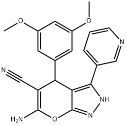 6-amino-4-(3,5-dimethoxyphenyl)-3-(3-pyridinyl)-2,4-dihydropyrano[2,3-c]pyrazole-5-carbonitrile Struktur