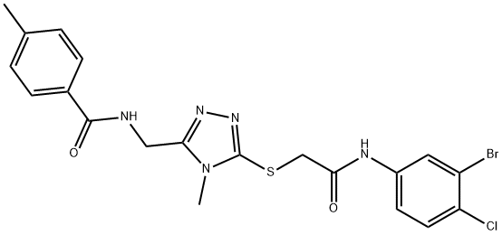 N-[(5-{[2-(3-bromo-4-chloroanilino)-2-oxoethyl]sulfanyl}-4-methyl-4H-1,2,4-triazol-3-yl)methyl]-4-methylbenzamide Struktur