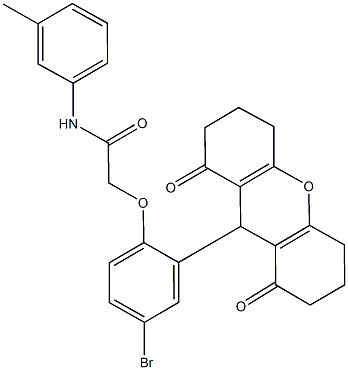 2-[4-bromo-2-(1,8-dioxo-2,3,4,5,6,7,8,9-octahydro-1H-xanthen-9-yl)phenoxy]-N-(3-methylphenyl)acetamide Struktur