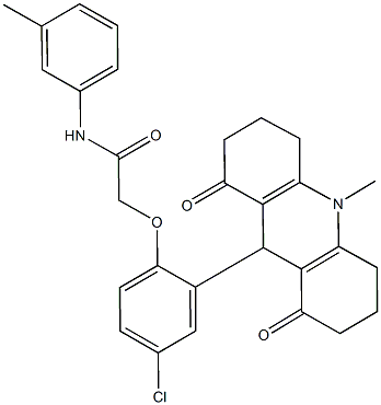 2-[4-chloro-2-(10-methyl-1,8-dioxo-1,2,3,4,5,6,7,8,9,10-decahydro-9-acridinyl)phenoxy]-N-(3-methylphenyl)acetamide Struktur