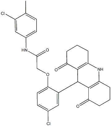 2-[4-chloro-2-(1,8-dioxo-1,2,3,4,5,6,7,8,9,10-decahydro-9-acridinyl)phenoxy]-N-(3-chloro-4-methylphenyl)acetamide Struktur