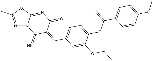 2-ethoxy-4-[(5-imino-2-methyl-7-oxo-5H-[1,3,4]thiadiazolo[3,2-a]pyrimidin-6(7H)-ylidene)methyl]phenyl 4-methoxybenzoate Struktur