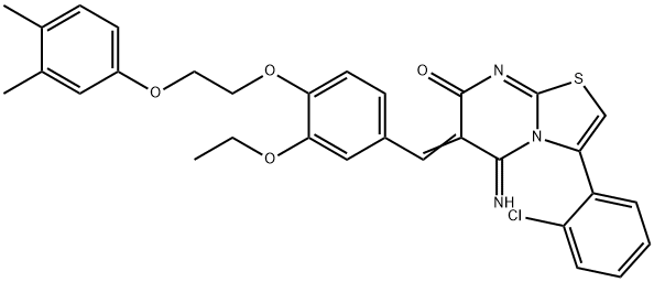 3-(2-chlorophenyl)-6-{4-[2-(3,4-dimethylphenoxy)ethoxy]-3-ethoxybenzylidene}-5-imino-5,6-dihydro-7H-[1,3]thiazolo[3,2-a]pyrimidin-7-one Struktur