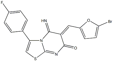 6-[(5-bromo-2-furyl)methylene]-3-(4-fluorophenyl)-5-imino-5,6-dihydro-7H-[1,3]thiazolo[3,2-a]pyrimidin-7-one Struktur