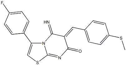 3-(4-fluorophenyl)-5-imino-6-[4-(methylsulfanyl)benzylidene]-5,6-dihydro-7H-[1,3]thiazolo[3,2-a]pyrimidin-7-one Struktur