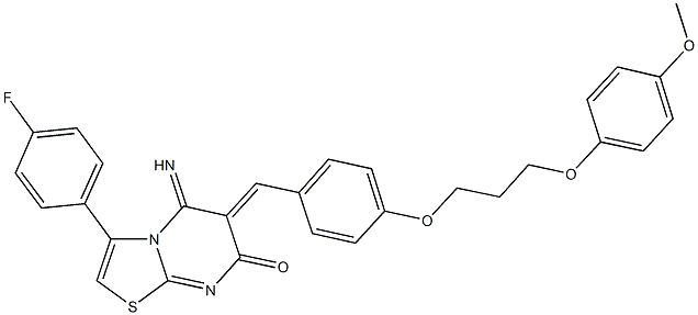 3-(4-fluorophenyl)-5-imino-6-{4-[3-(4-methoxyphenoxy)propoxy]benzylidene}-5,6-dihydro-7H-[1,3]thiazolo[3,2-a]pyrimidin-7-one Struktur