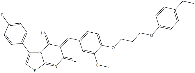 6-{4-[3-(4-ethylphenoxy)propoxy]-3-methoxybenzylidene}-3-(4-fluorophenyl)-5-imino-5,6-dihydro-7H-[1,3]thiazolo[3,2-a]pyrimidin-7-one Struktur