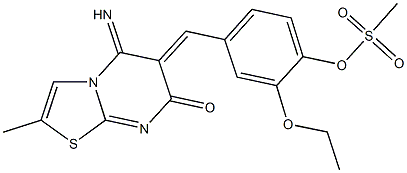 2-ethoxy-4-[(5-imino-2-methyl-7-oxo-5H-[1,3]thiazolo[3,2-a]pyrimidin-6(7H)-ylidene)methyl]phenyl methanesulfonate Struktur