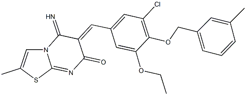 6-{3-chloro-5-ethoxy-4-[(3-methylbenzyl)oxy]benzylidene}-5-imino-2-methyl-5,6-dihydro-7H-[1,3]thiazolo[3,2-a]pyrimidin-7-one Struktur