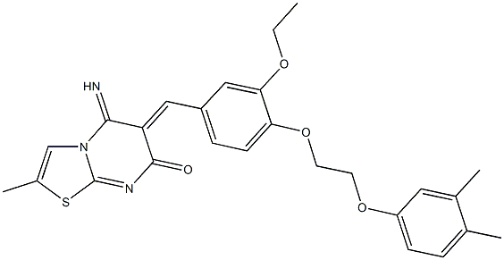 6-{4-[2-(3,4-dimethylphenoxy)ethoxy]-3-ethoxybenzylidene}-5-imino-2-methyl-5,6-dihydro-7H-[1,3]thiazolo[3,2-a]pyrimidin-7-one Struktur