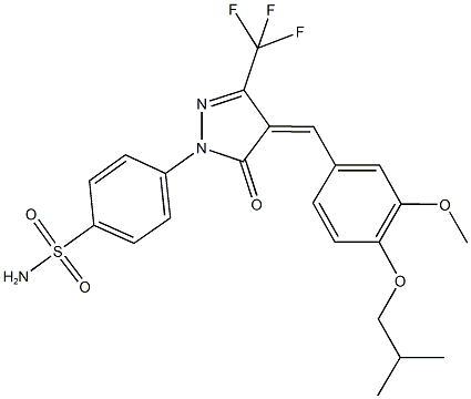 4-[4-(4-isobutoxy-3-methoxybenzylidene)-5-oxo-3-(trifluoromethyl)-4,5-dihydro-1H-pyrazol-1-yl]benzenesulfonamide Struktur