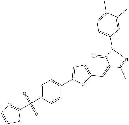 2-(3,4-dimethylphenyl)-5-methyl-4-({5-[4-(1,3-thiazol-2-ylsulfonyl)phenyl]-2-furyl}methylene)-2,4-dihydro-3H-pyrazol-3-one Struktur